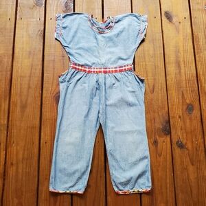 True vintage 1930's 30's toddler little girls blue chambray jumpsuit romper